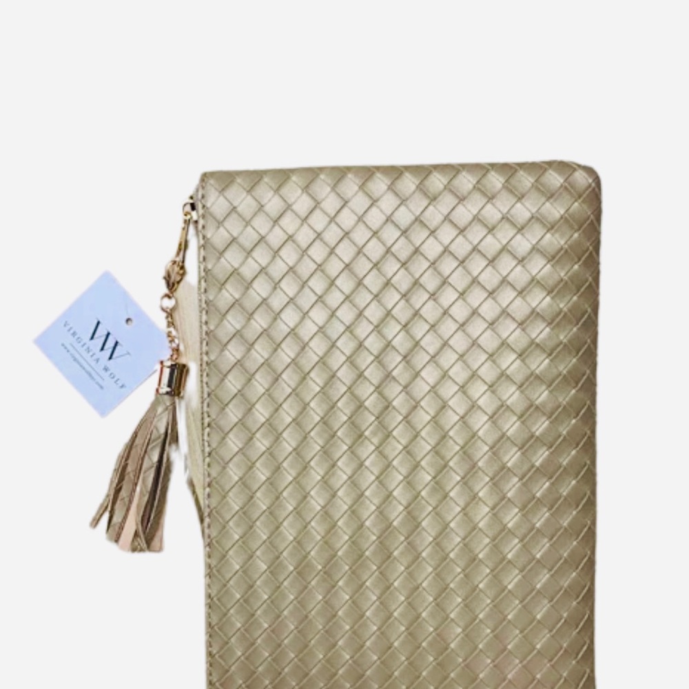 NEW Virginia Wolf Mimi Woven Pouch in Gold with Detachable Tassel - Picture 5 of 6
